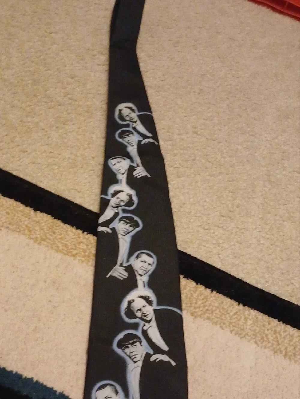 Black Novelty Tie with Repeating Monochrome Faces Three Stooges Tie